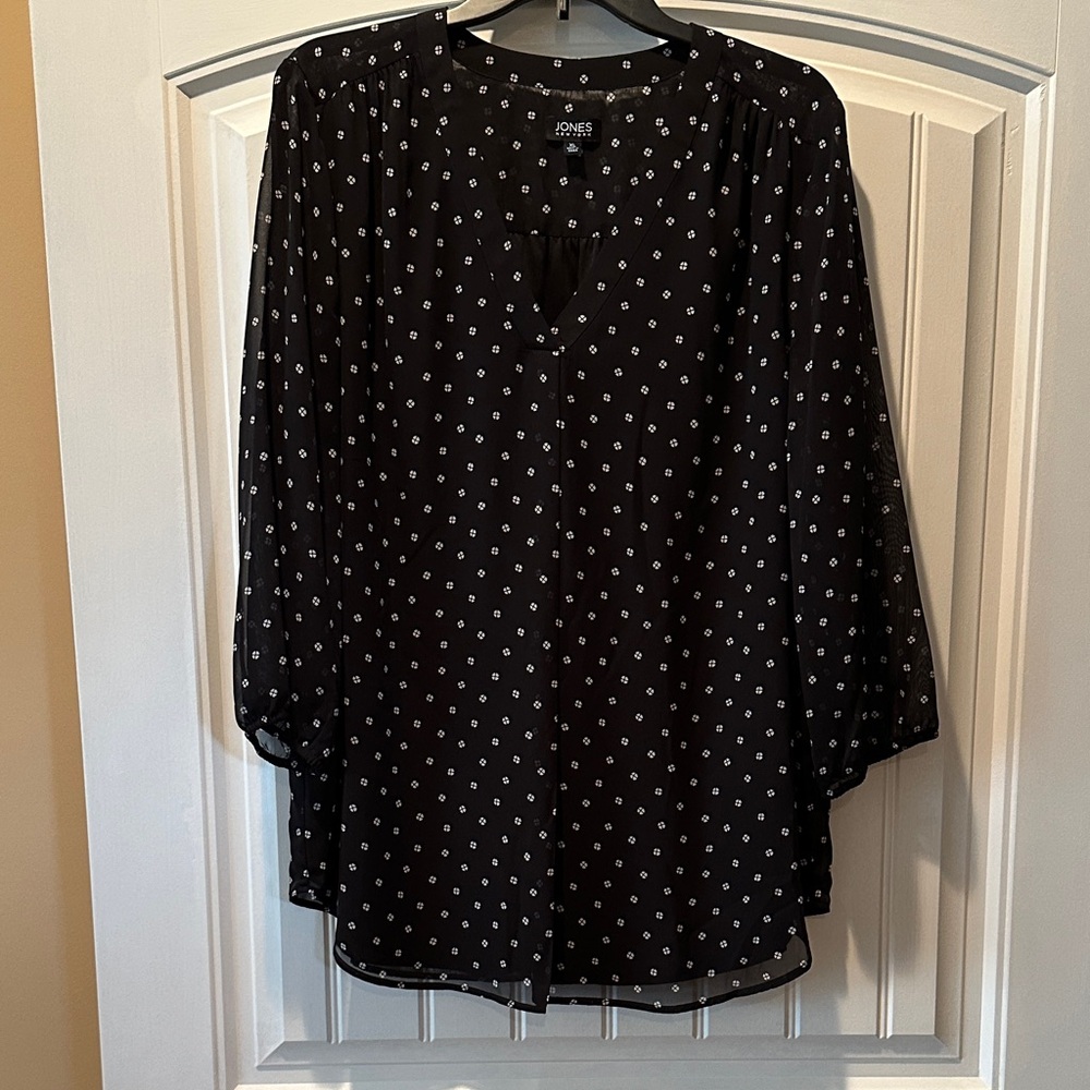 Jones New York Black Top with White Dots